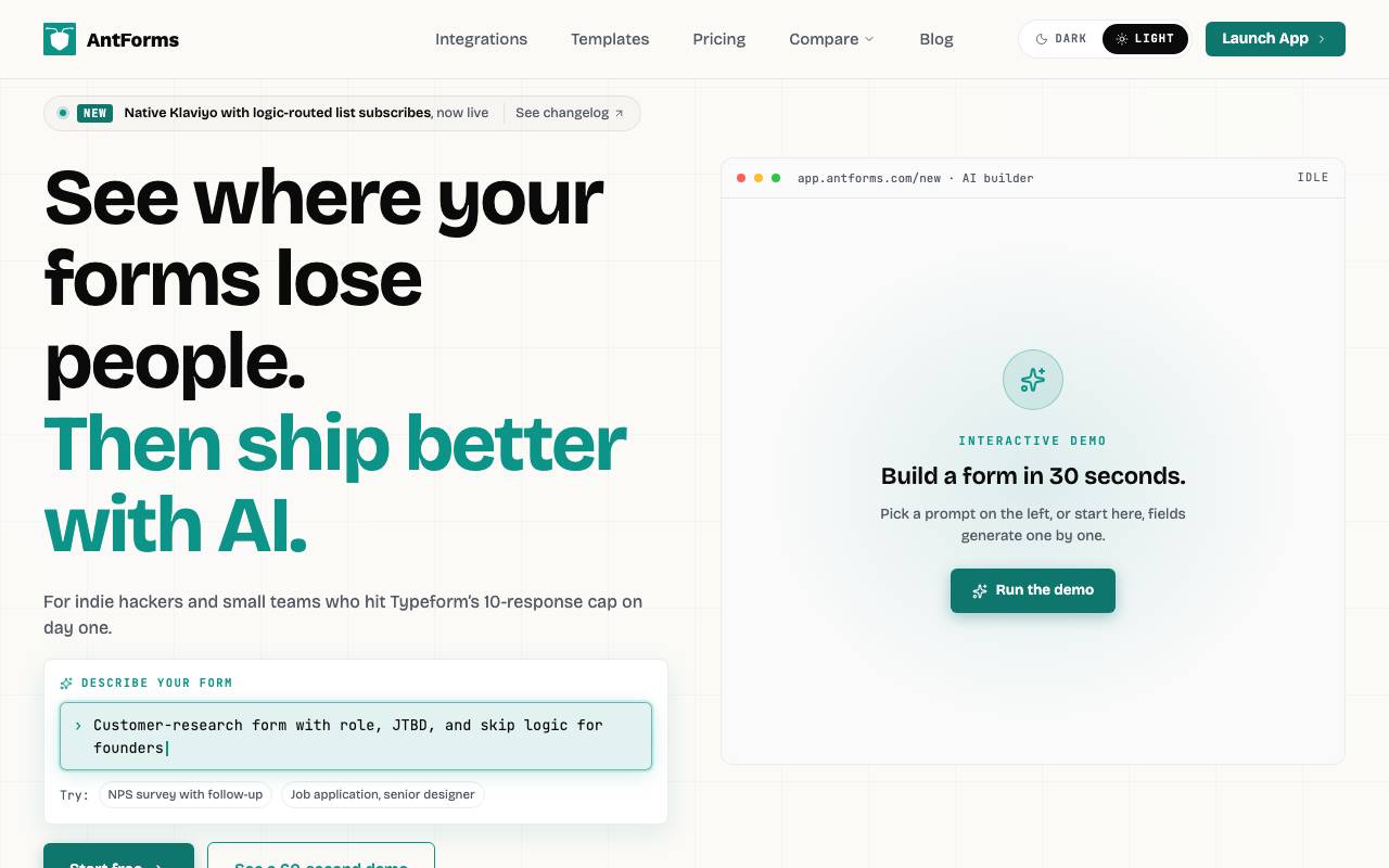 AntForms website preview