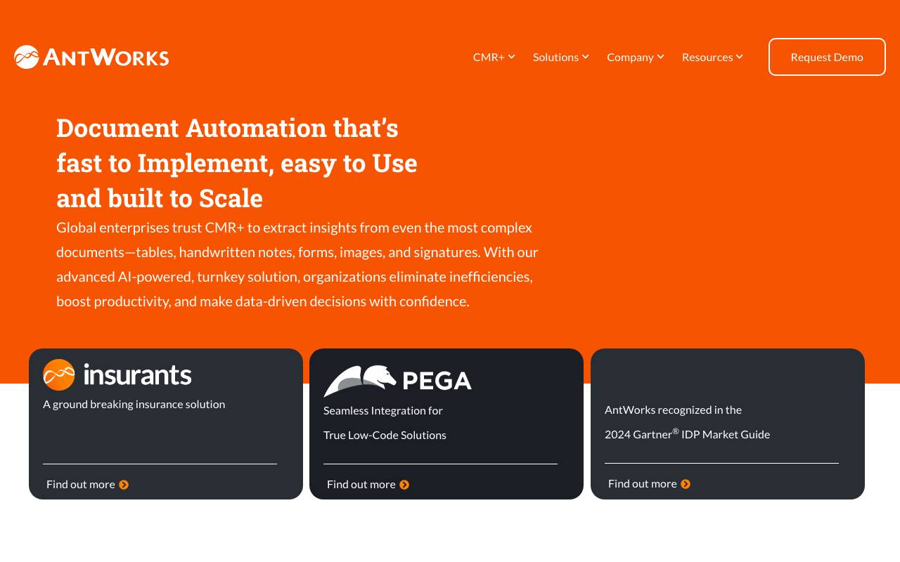 AntWorks Intelligent Automation website preview