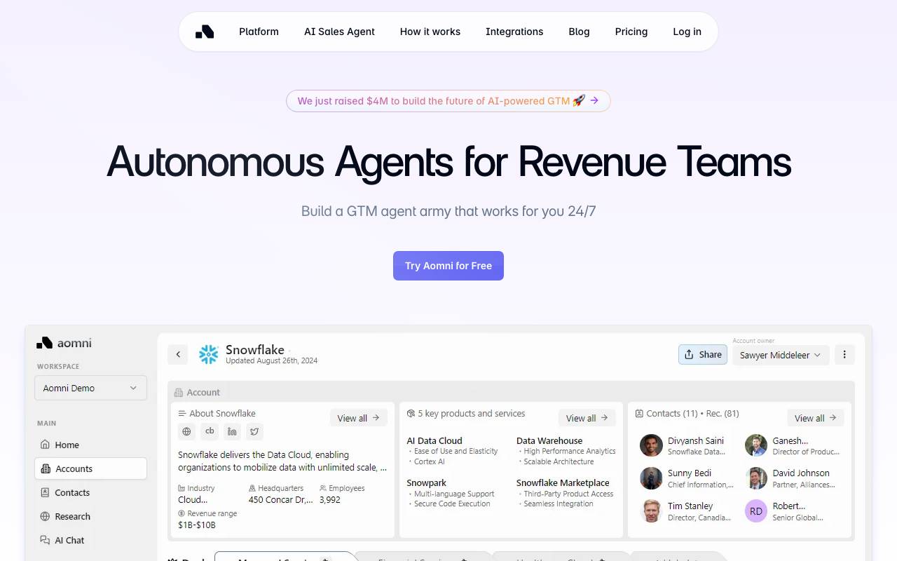 Aomni AI website preview