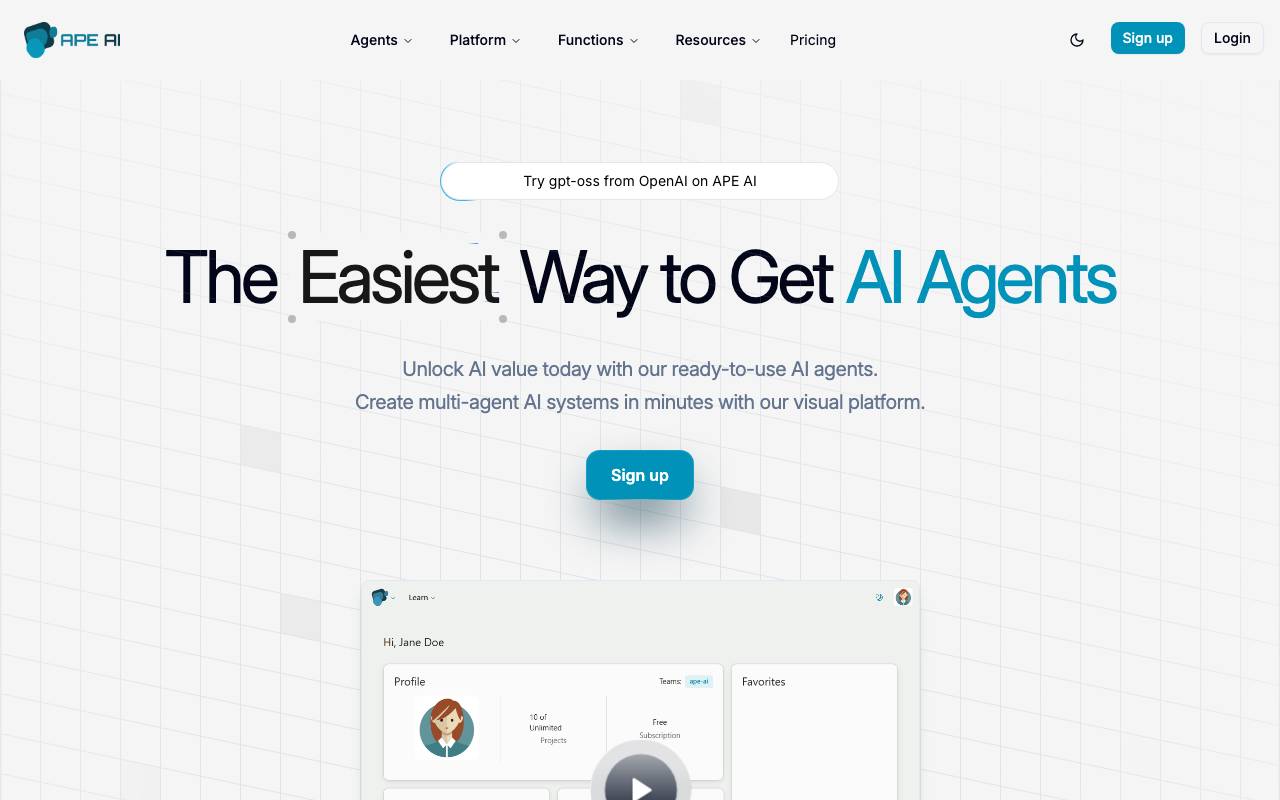 APE AI website preview