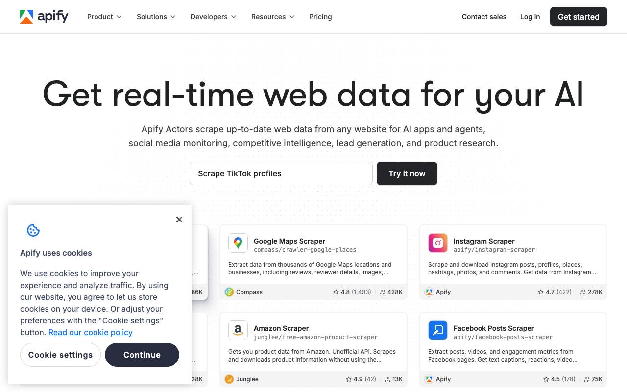 Apify Store website preview
