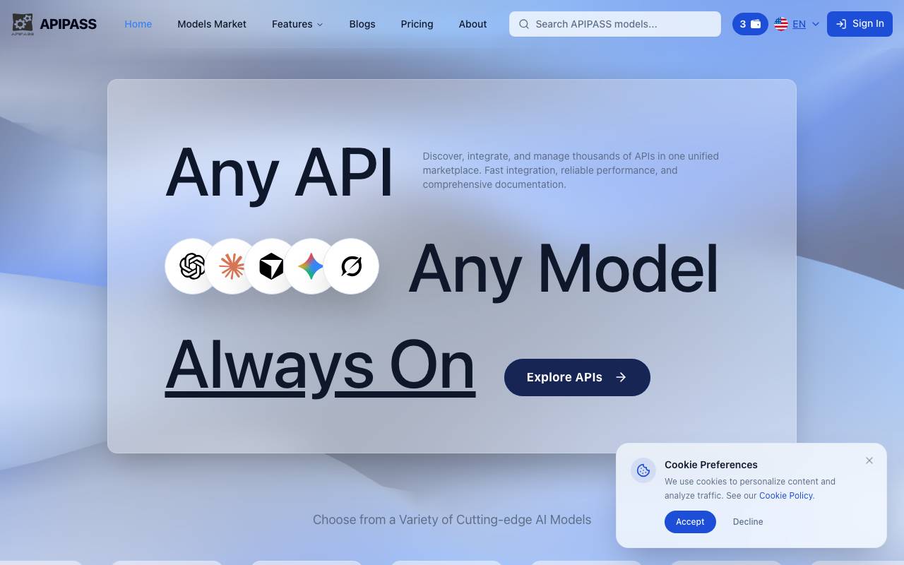 APIPASS API Marketplace website preview