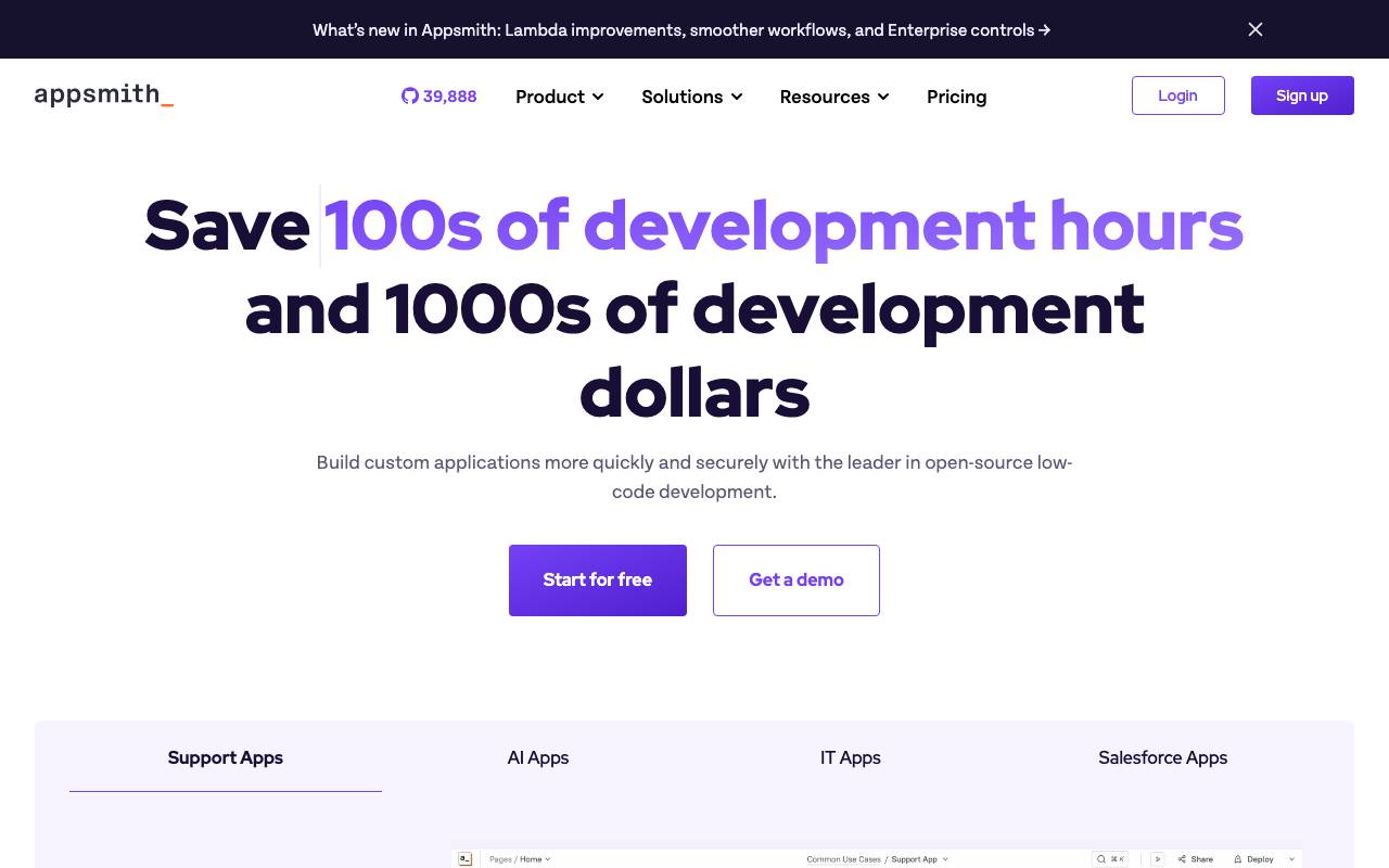 Appsmith Agents website preview