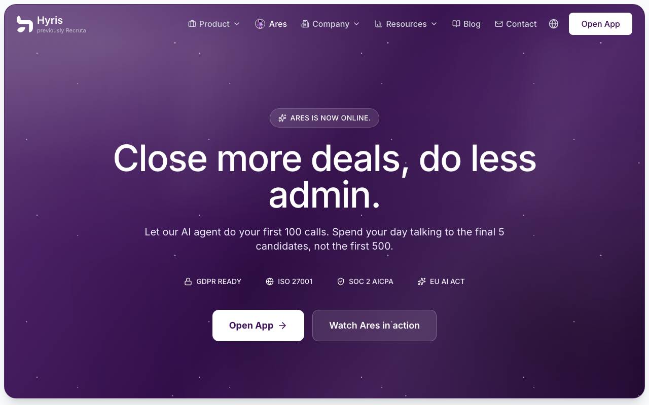 Ares - Recruta Agent website preview