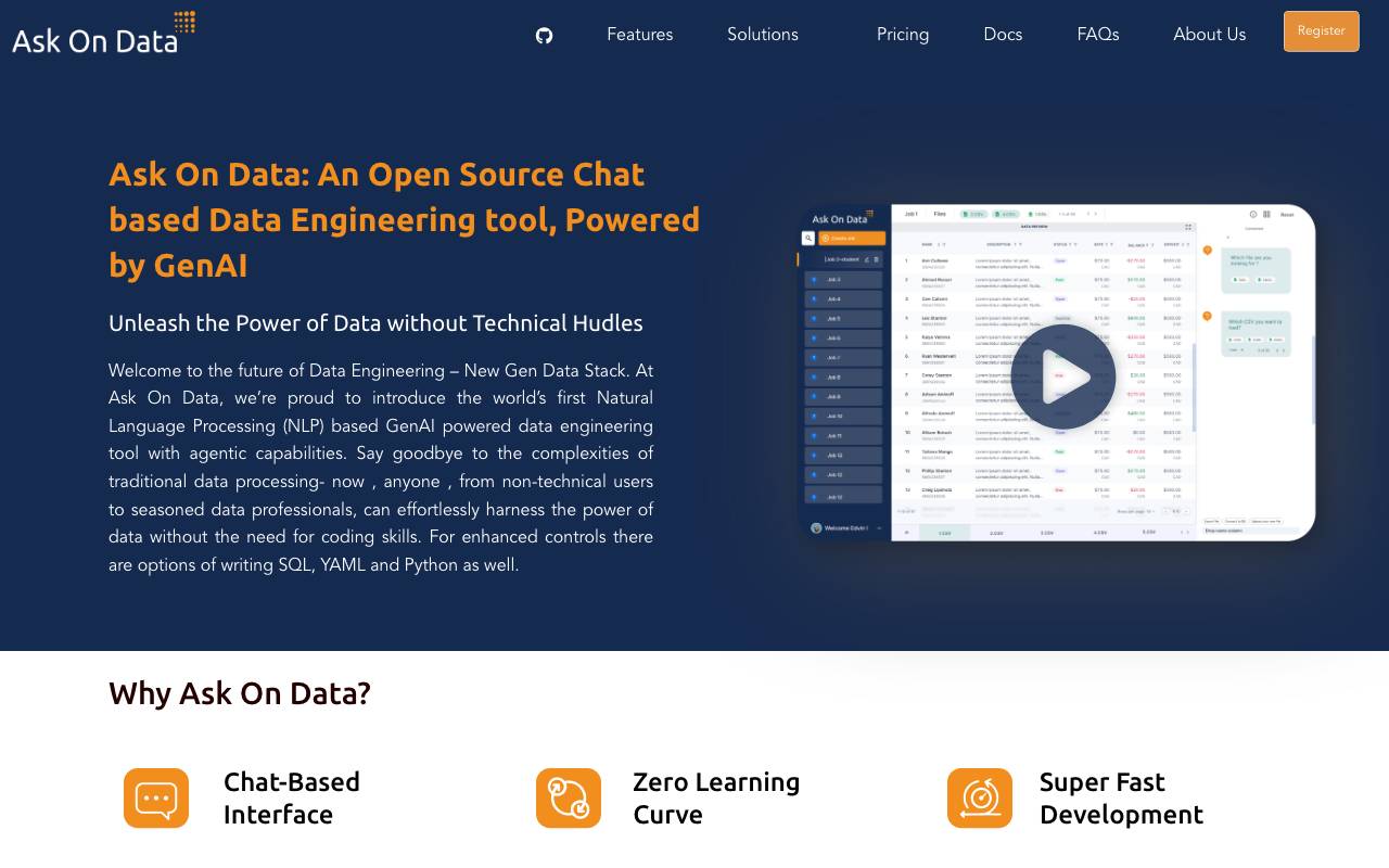 Ask On Data website preview