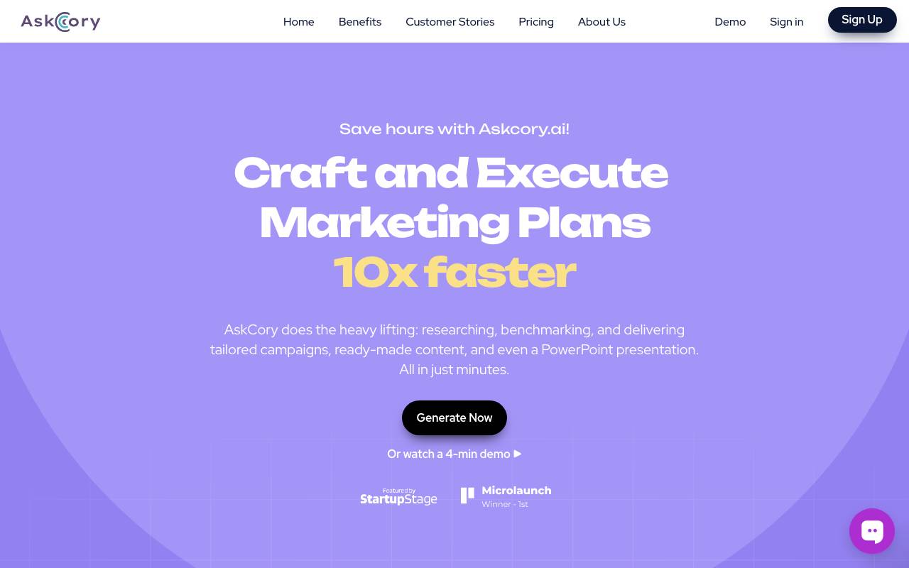 AskCory.ai website preview
