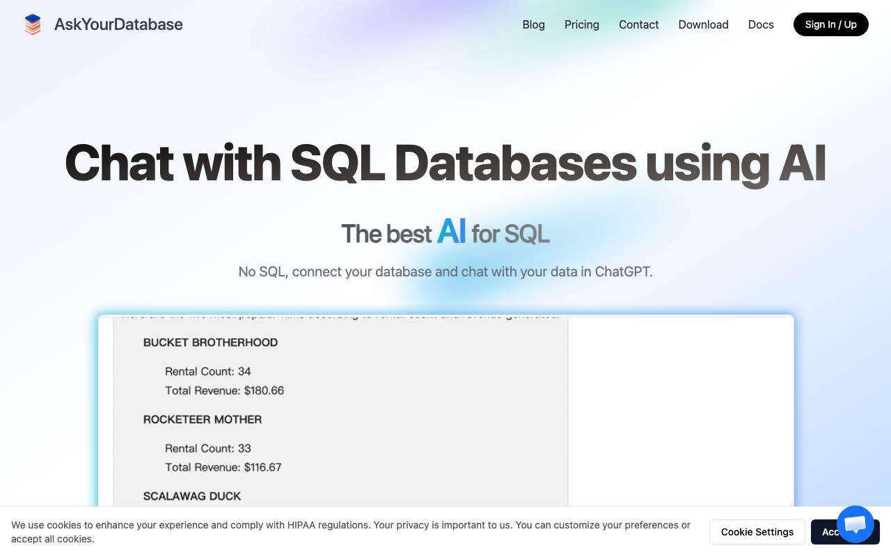 AskYourDatabase website preview