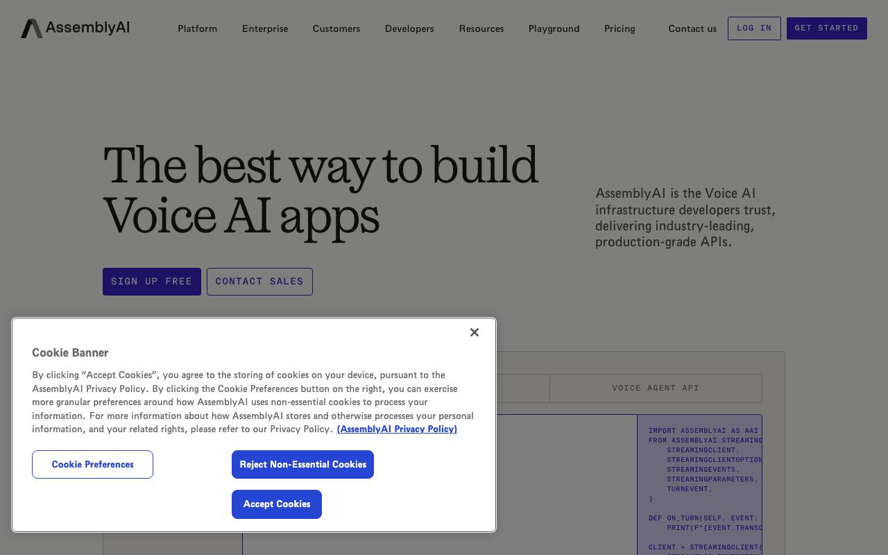 AssemblyAI website preview