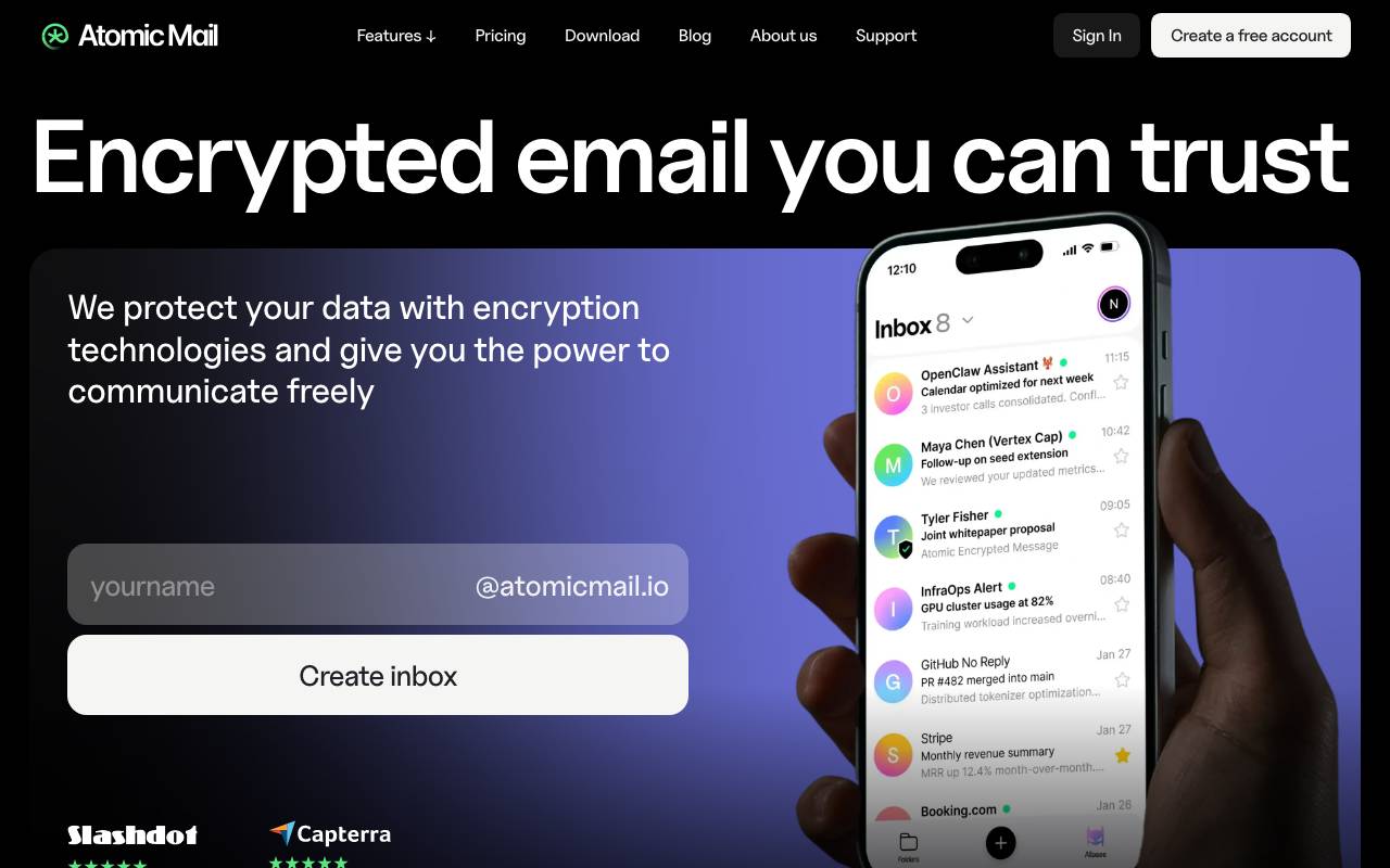 Atomic Mail website preview