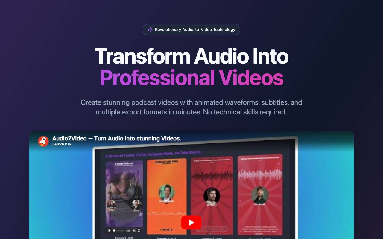 Audio2Video website preview
