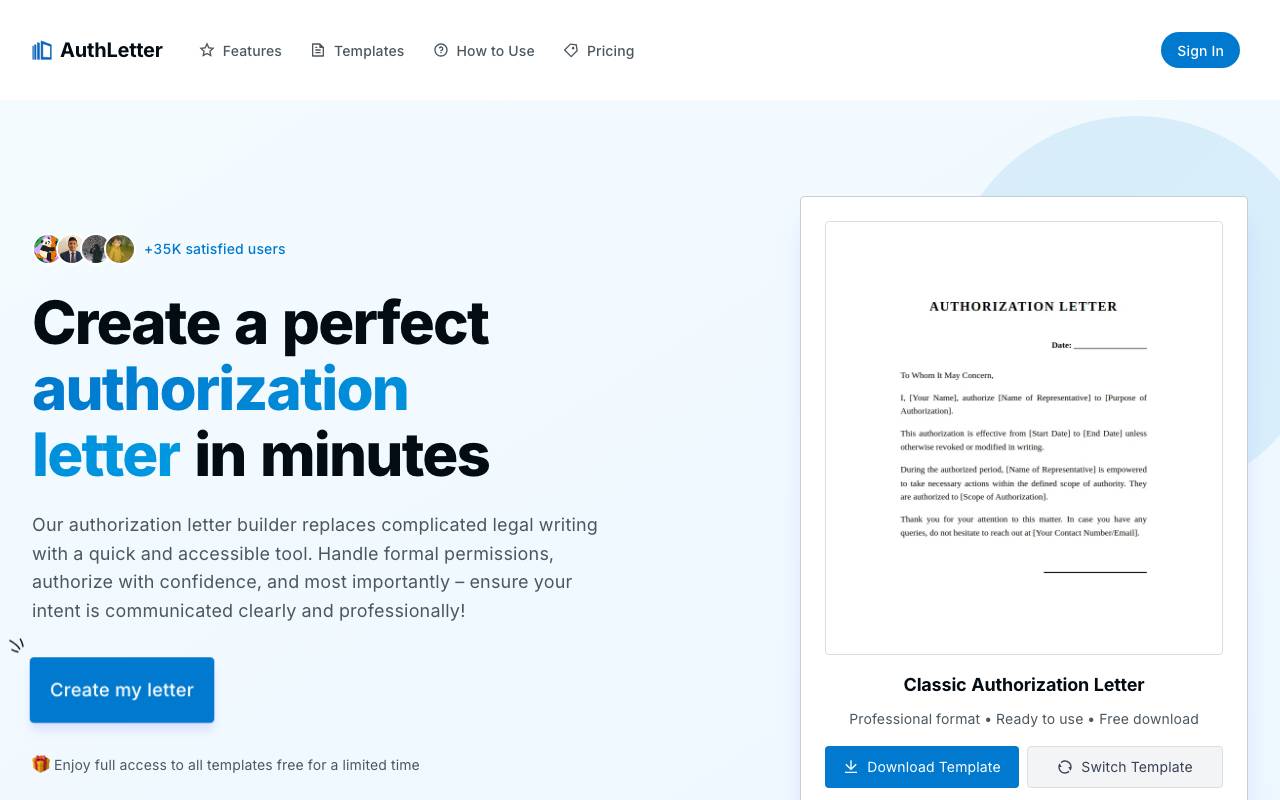 AuthLetter website preview