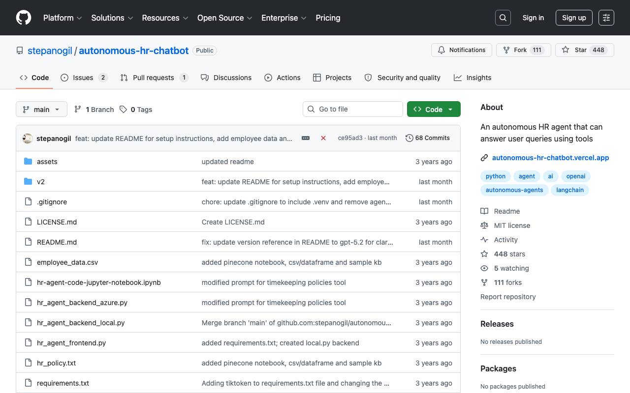 Autonomous HR Chatbot website preview