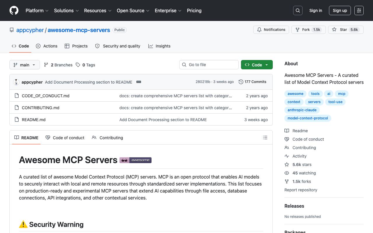 Awesome MCP Servers website preview
