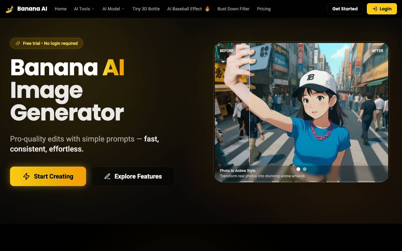 Banana AI Art website preview