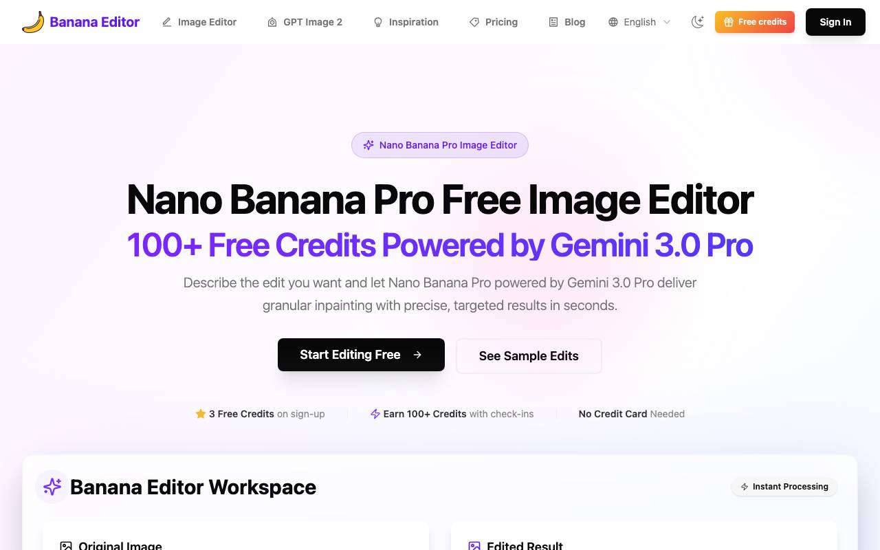 Banana Editor website preview