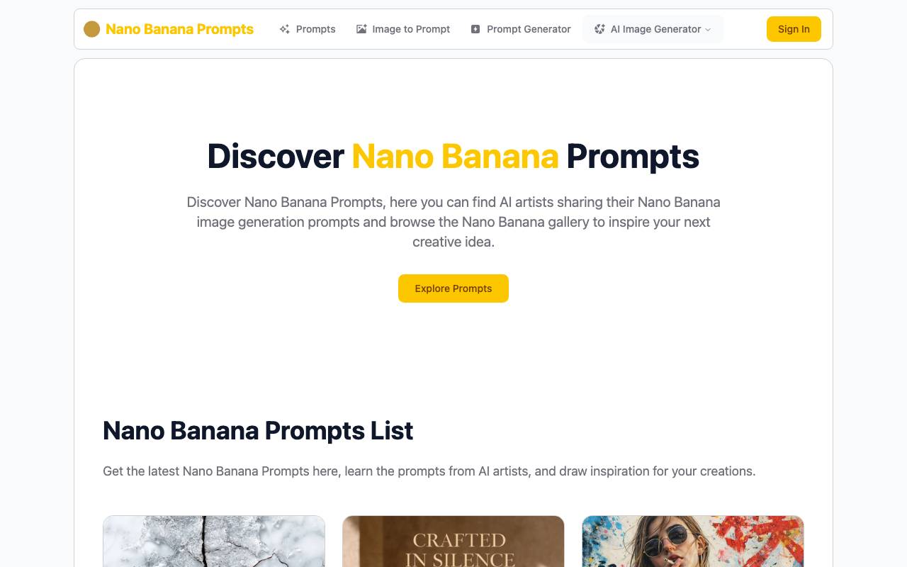 Banana Prompt website preview