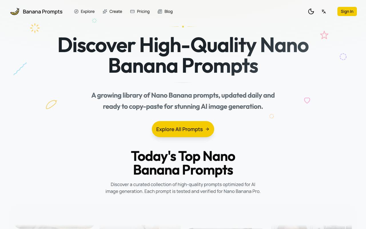 Banana Prompts website preview