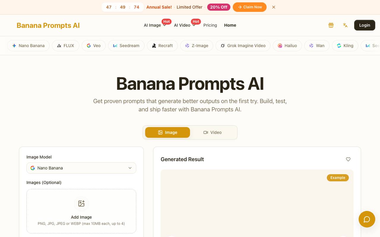 Banana Prompts AI website preview