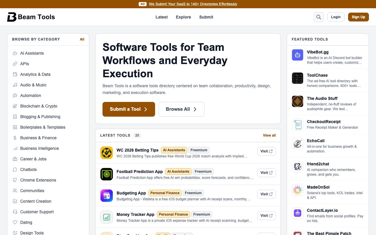 Beam Tools website preview
