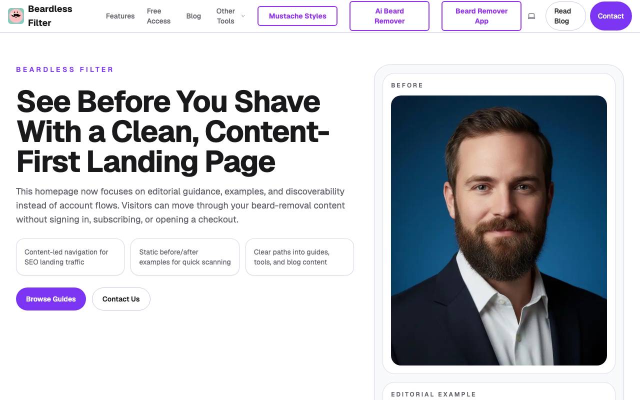 Beardless Filter website preview
