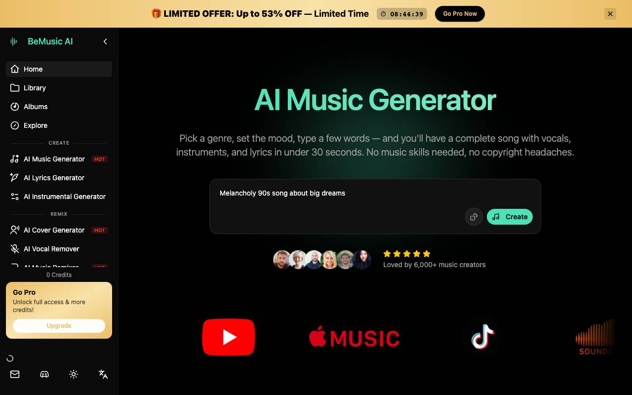 BeMusic AI website preview