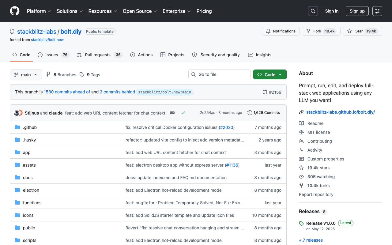 Bolt.diy website preview