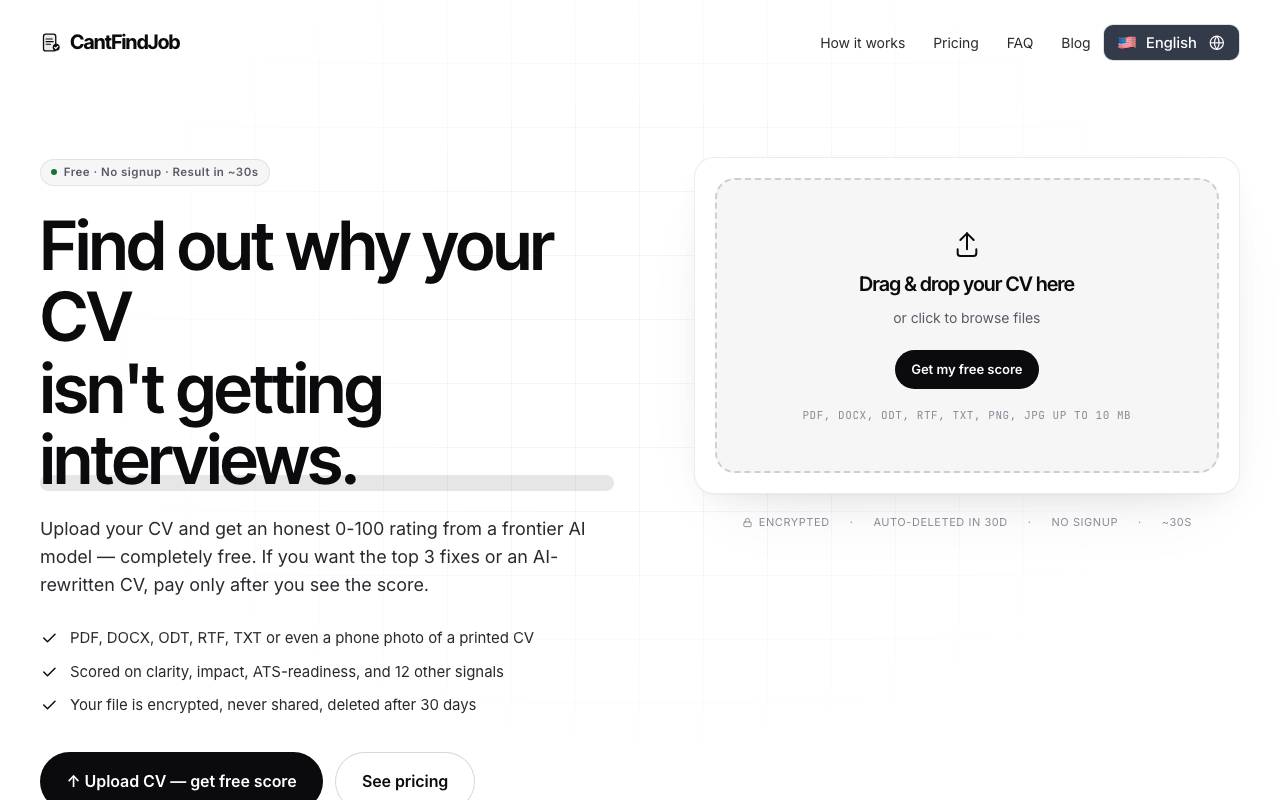 CantFindJob website preview