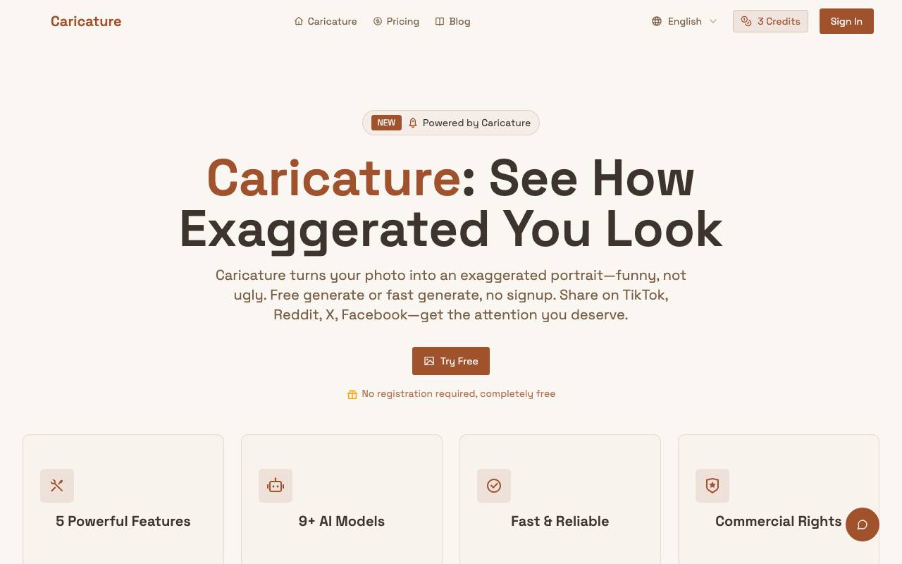 Caricature AI Studio website preview