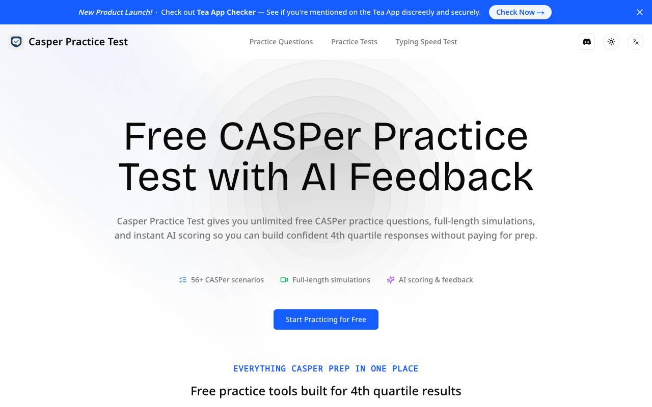 Casper Practice Test website preview