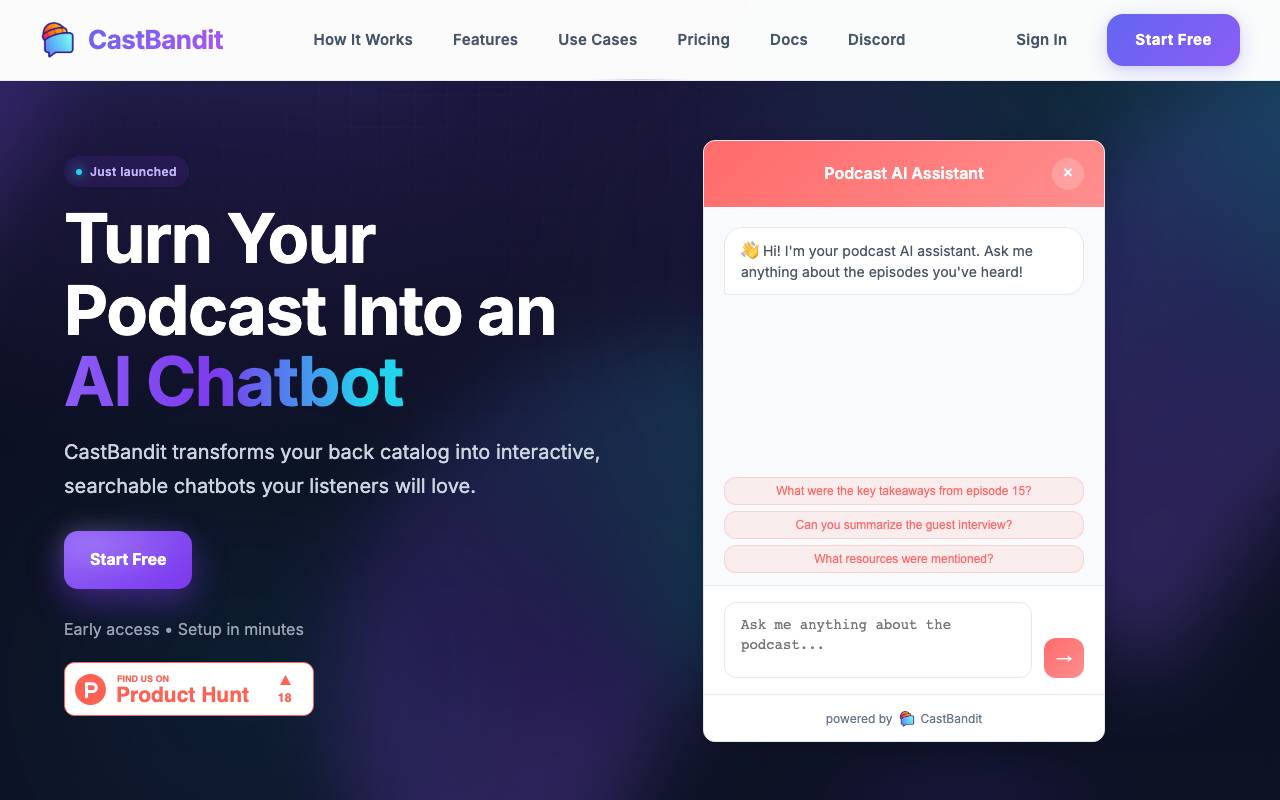 CastBandit website preview