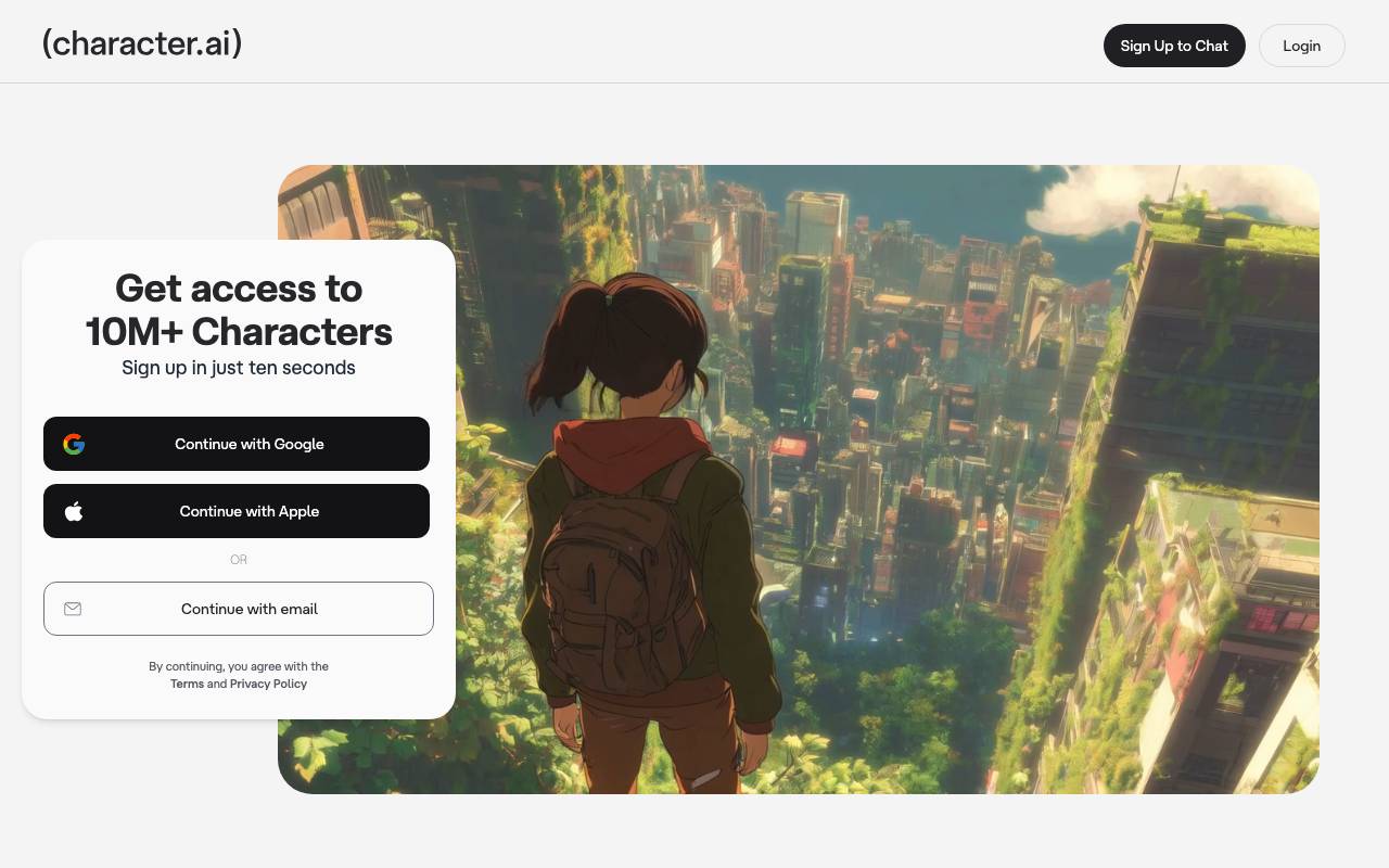 Character.ai website preview
