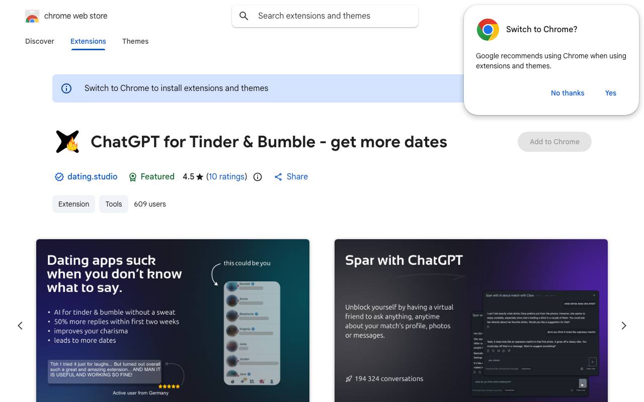 ChatGPT for Tinder and Bumble website preview