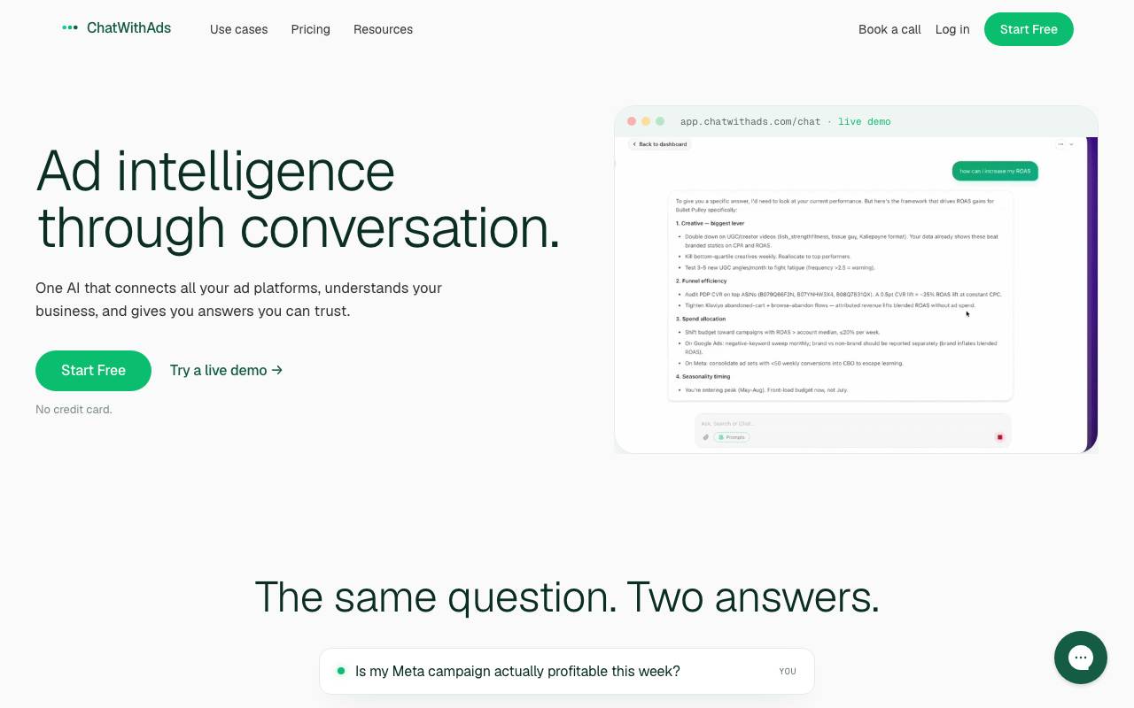 ChatWithAds website preview