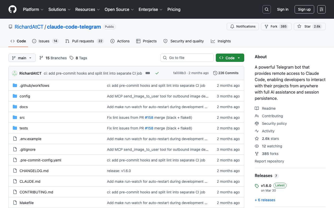 Claude Code Telegram Bot website preview