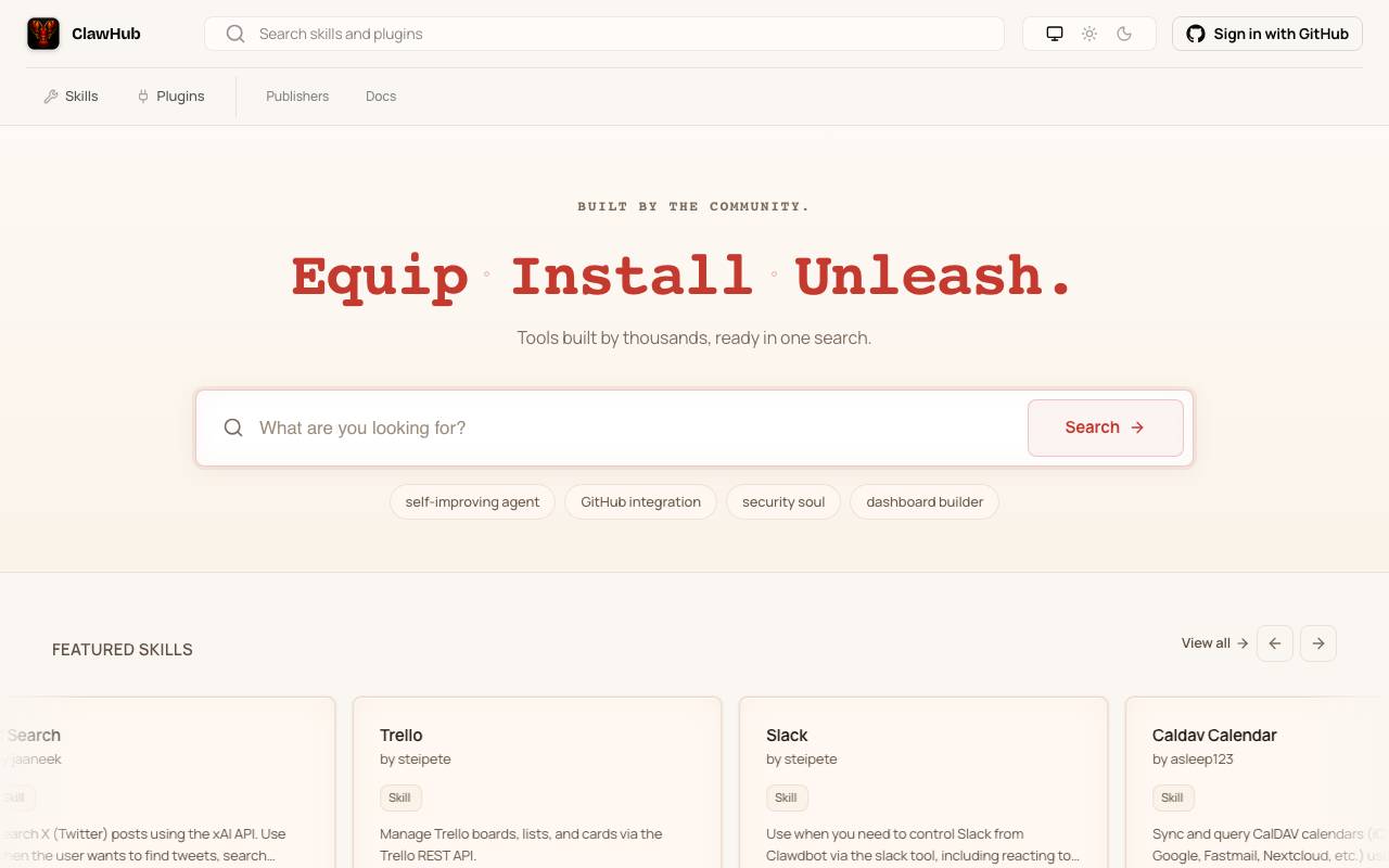 ClawHub website preview
