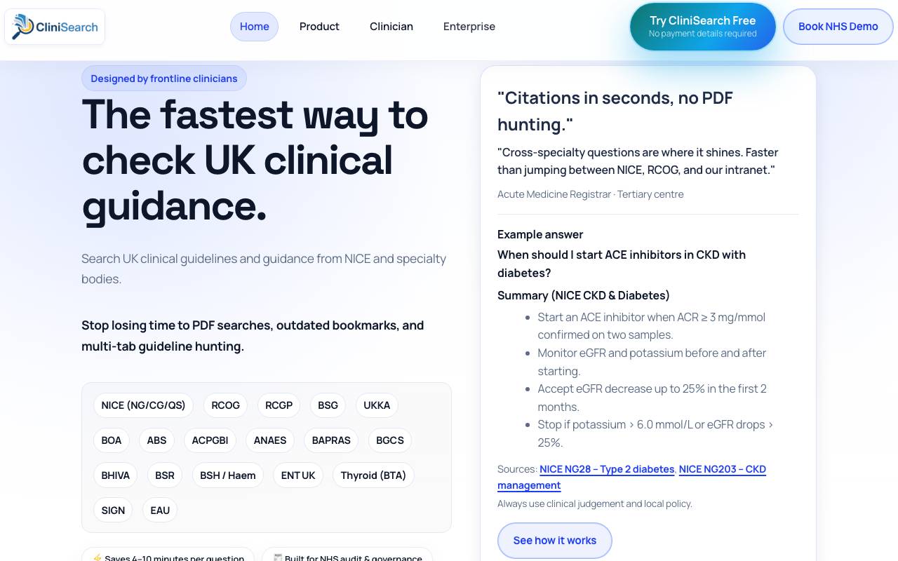 CliniSearch website preview