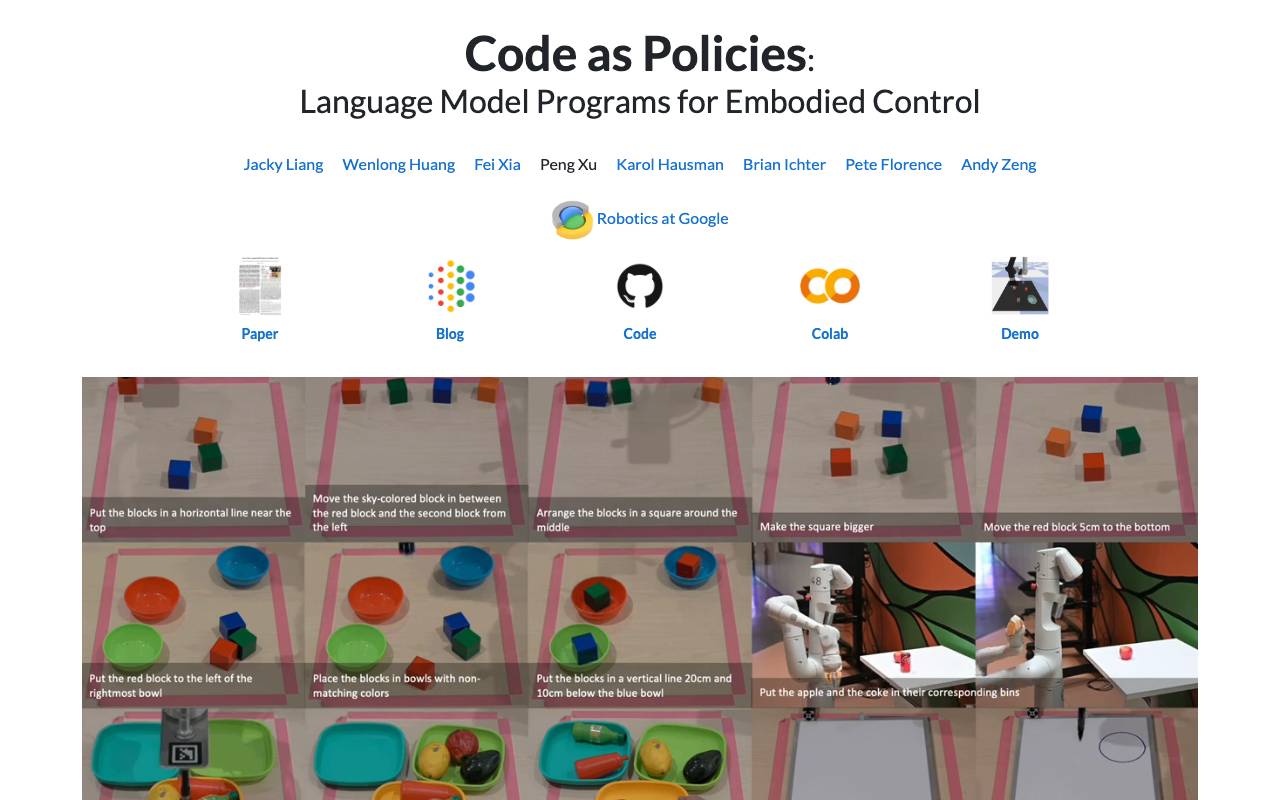 Code as Policies website preview