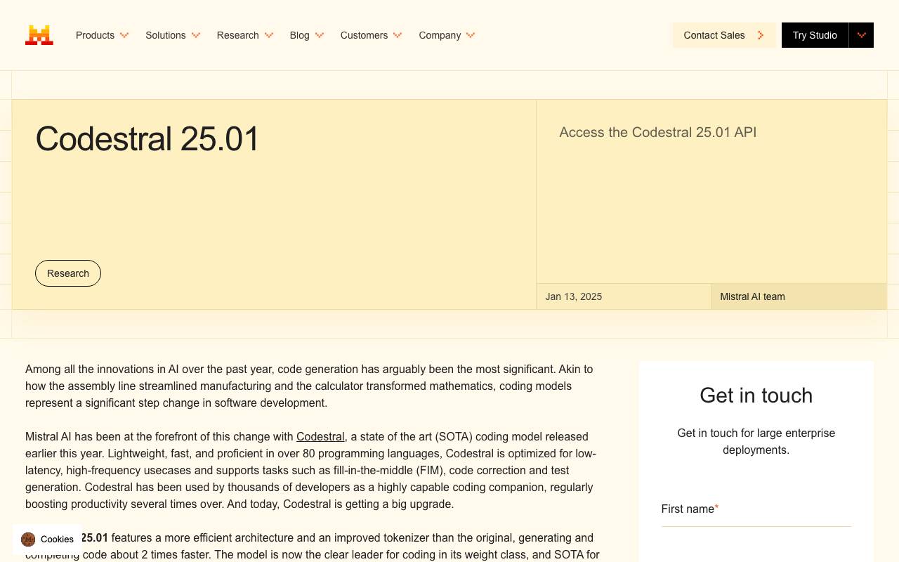 Codestral 25.01 website preview