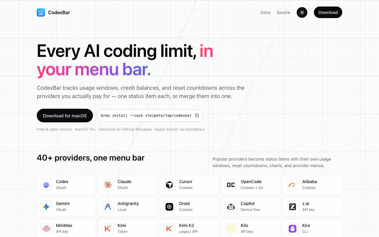 Codex Bar website preview