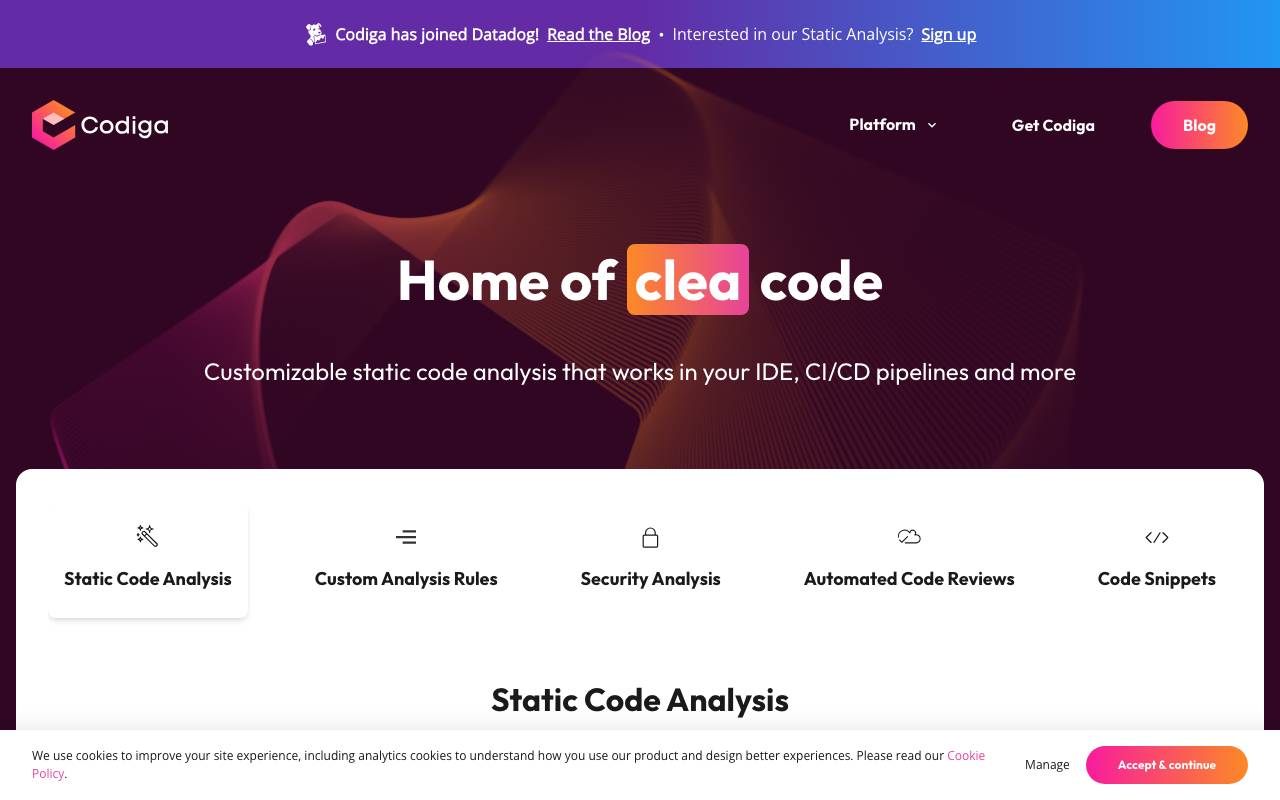 Codiga website preview