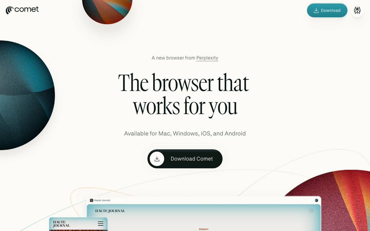 Comet (Perplexity) website preview