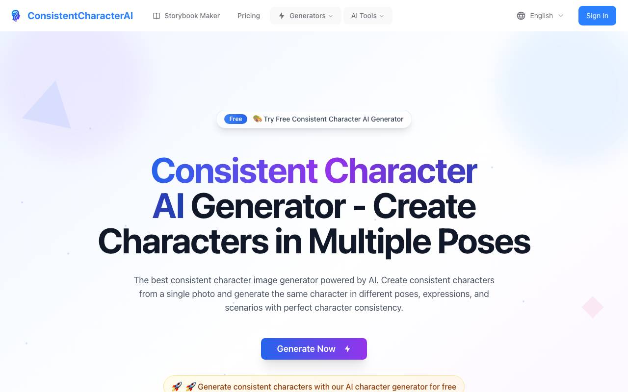 Consistent Character AI website preview