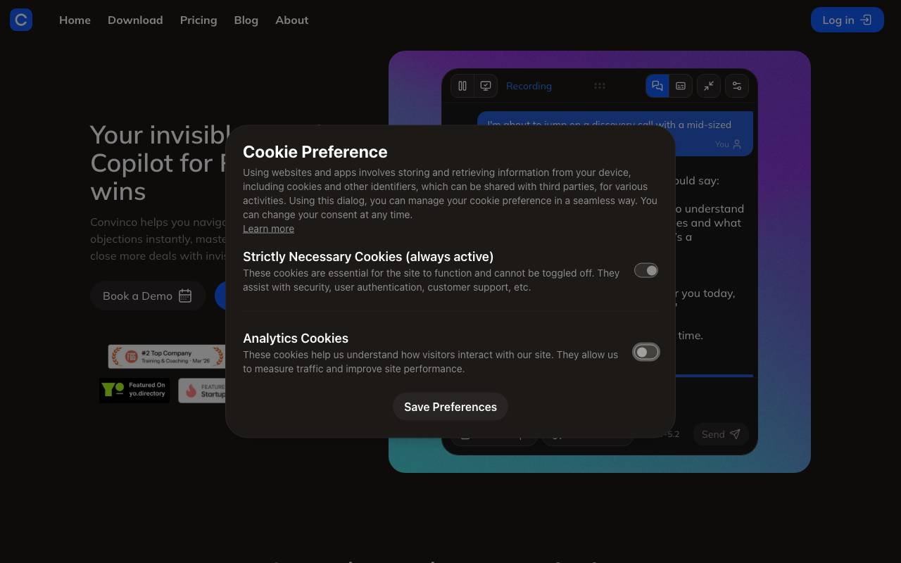 Convinco website preview