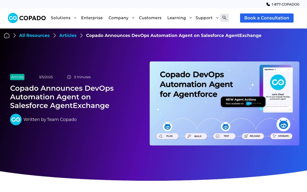 Copado DevOps Automation Agent website preview