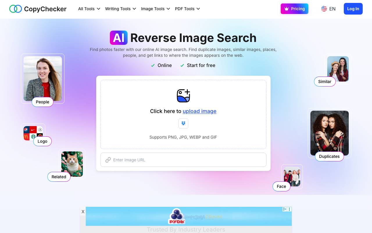 CopyChecker AI Reverse Image Search website preview