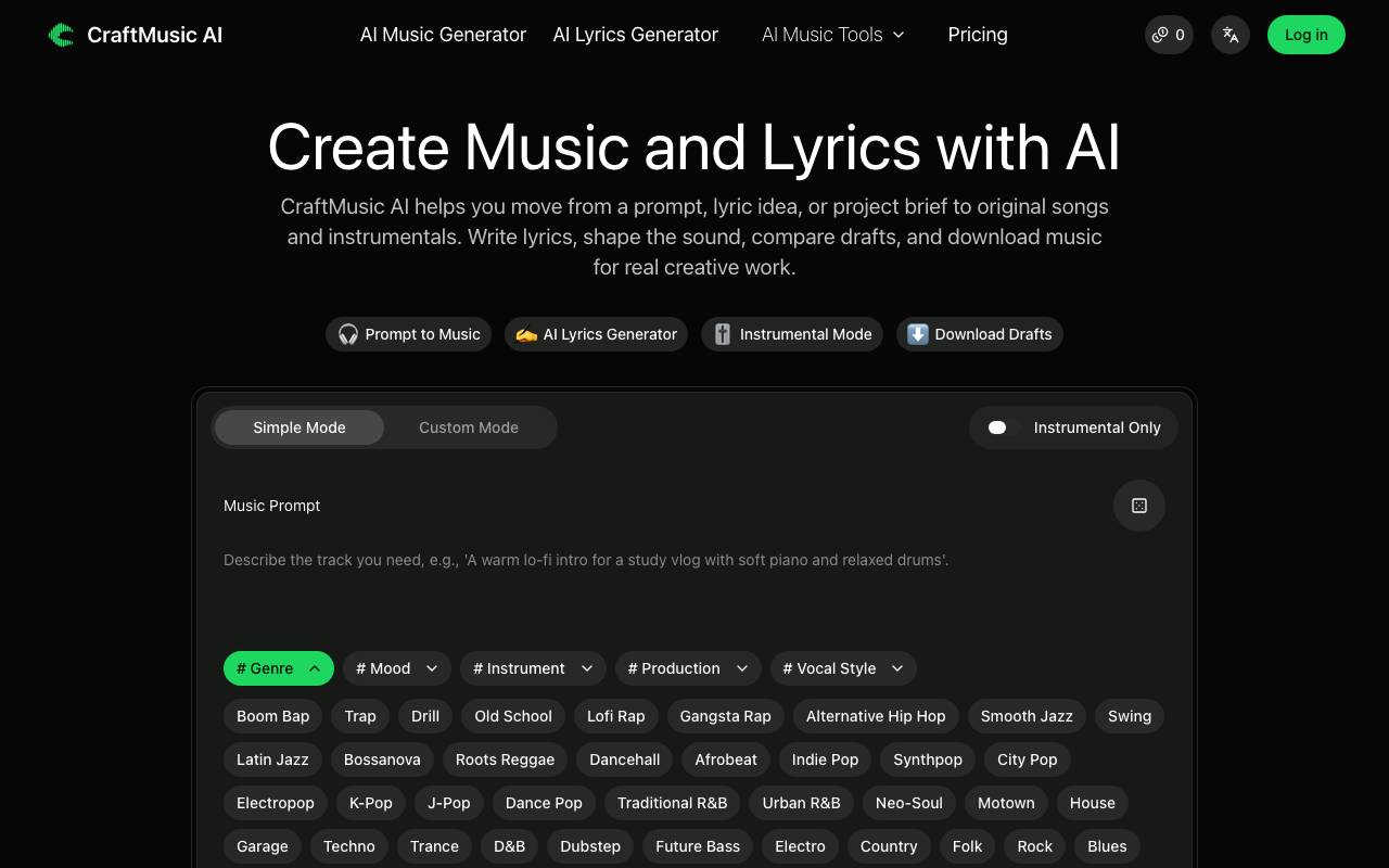 CraftMusic AI website preview