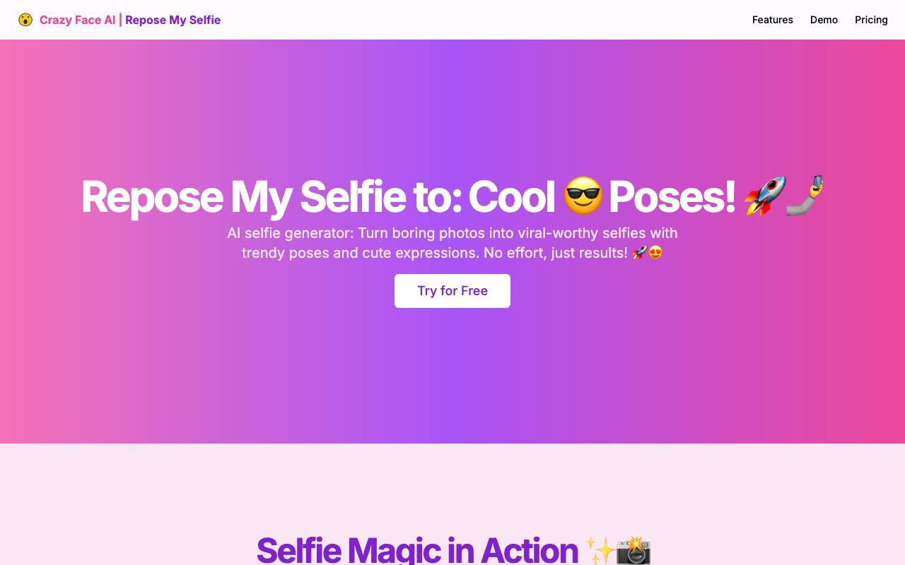 Crazy Selfie AI website preview