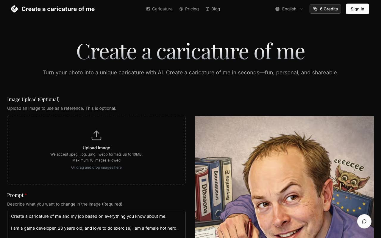 Create a Caricature of Me website preview