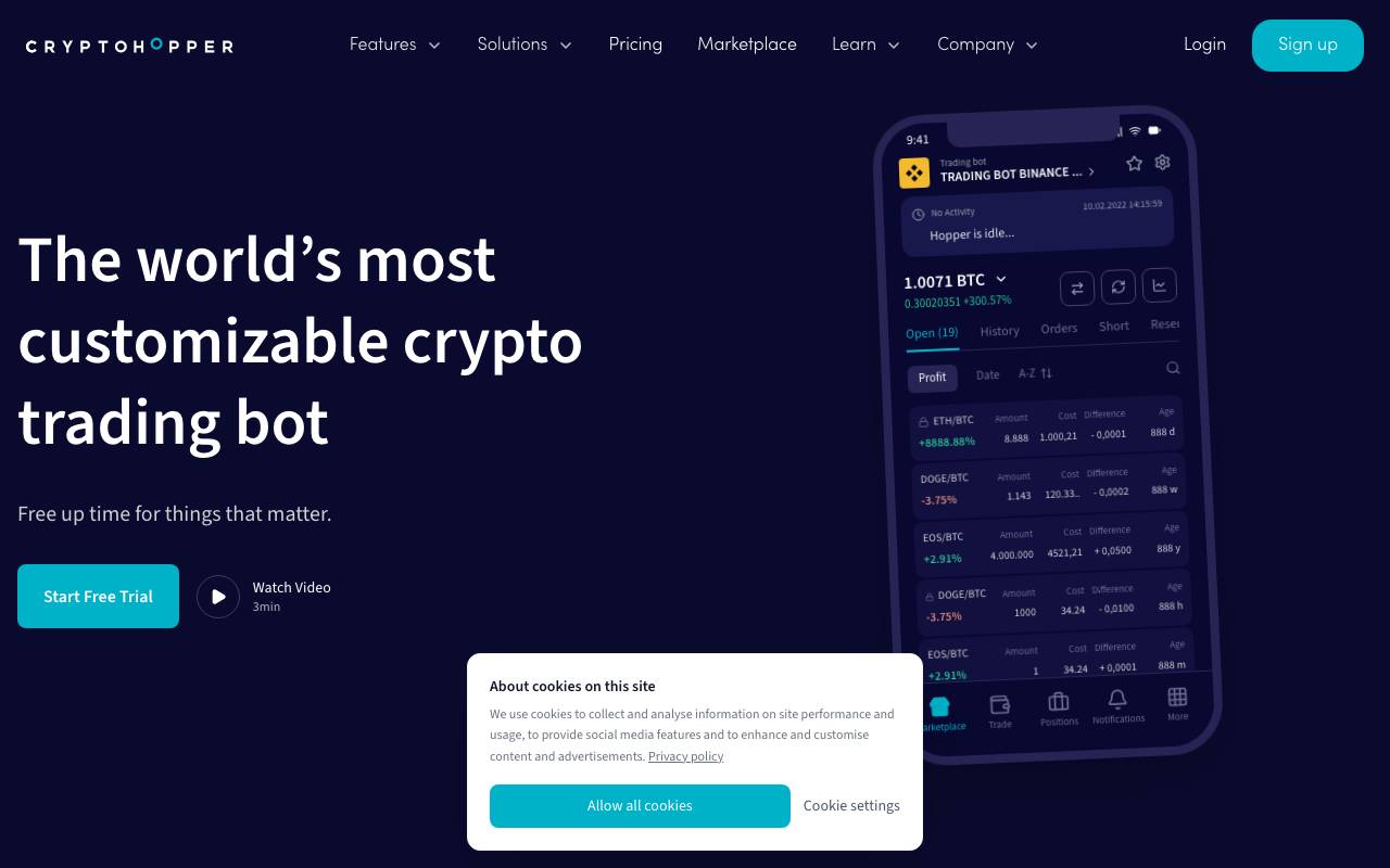 Cryptohopper website preview