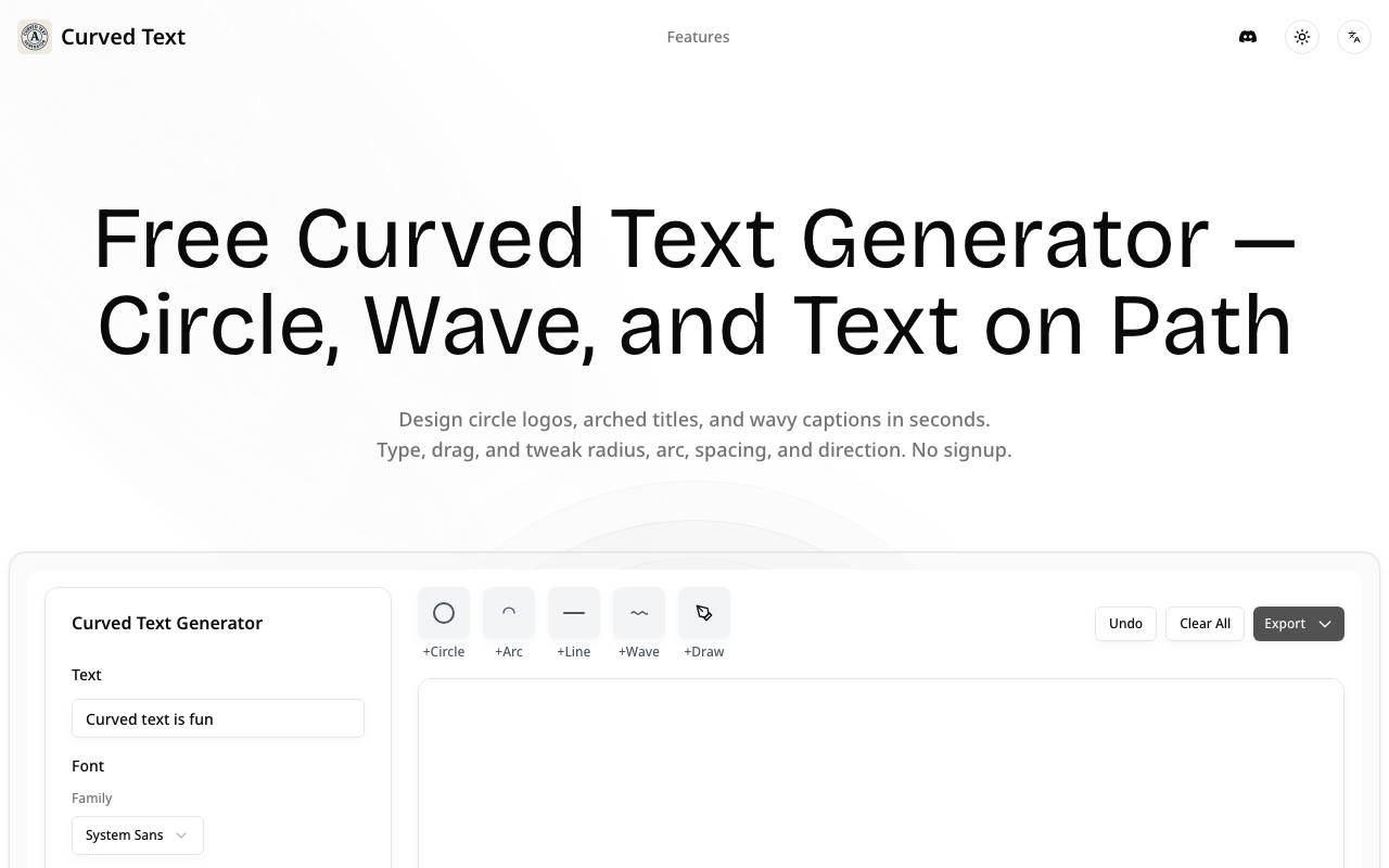 Curved Text Generator website preview